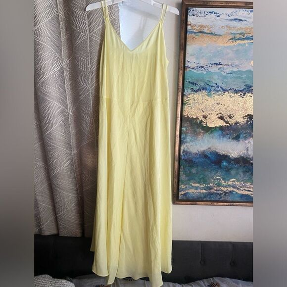 Vince Midi Dress Womens Size XS Solid Yellow Sleeveless Straps Double Dress - Picture 5 of 16